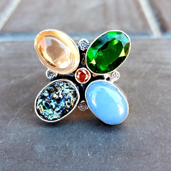 New Huge Multi Gemstone 925 Silver Statement Ring. - Picture 13 of 13